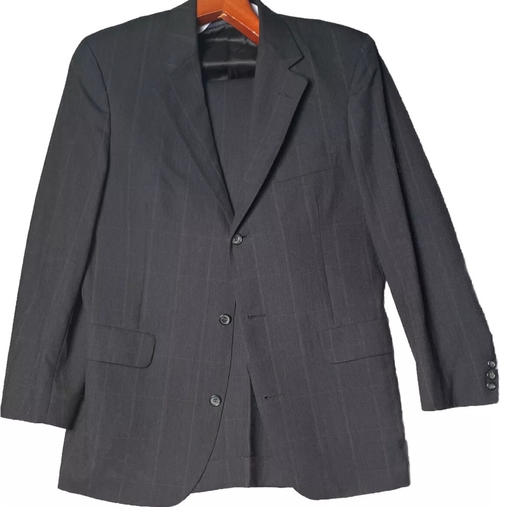 Brooks Brothers Windowpane 2 Piece Suit Size 43/37 Long Gray